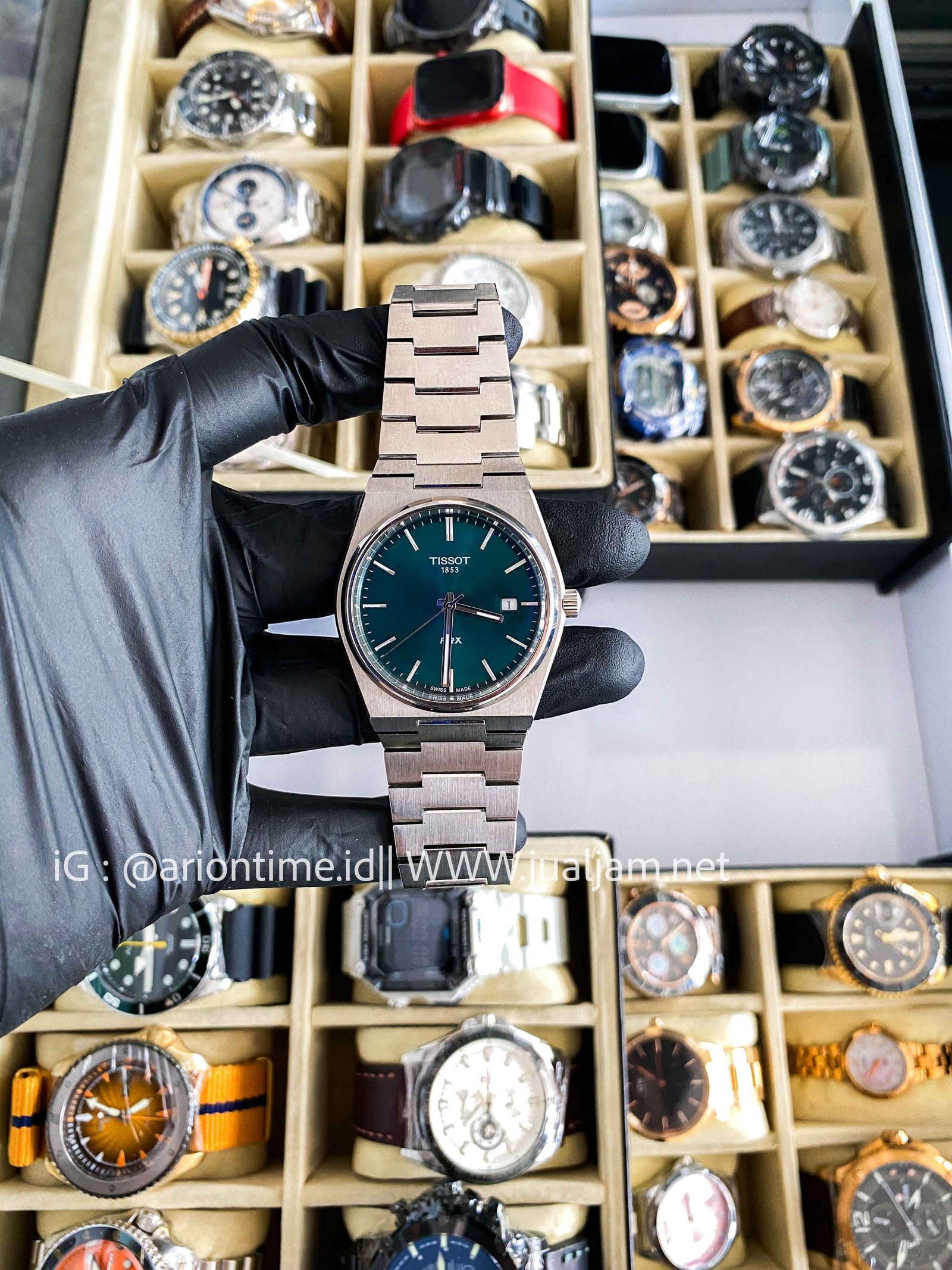(SKU 616) Tissot PRX T-Classic T137410A Quartz Green Dial Stainless Steel Strap